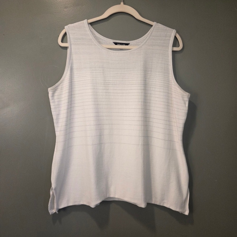 Misook Women's Scoop Neck Knit Tank Top Size‎ L Stripes White Silver